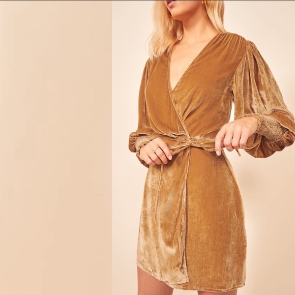 Reformation Boheme Long Sleeve Velvet Wrap Dress - Picture 2 of 16